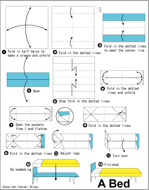 Origami - hướng dẫn gấp Chiếc giường