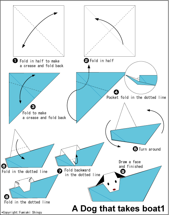 Origami - hướng dẫn gấp Chú chó trên thuyền