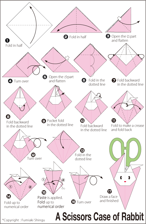 Origami - hướng dẫn gấp giấy cái Kéo hình thỏ