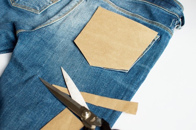 F5 quần jeans cũ với sequin lạ mắt