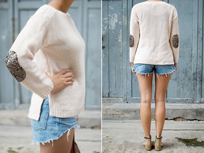 F5 quần jeans cũ với sequin lạ mắt